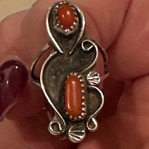 Coral and Sterling Silver Ring